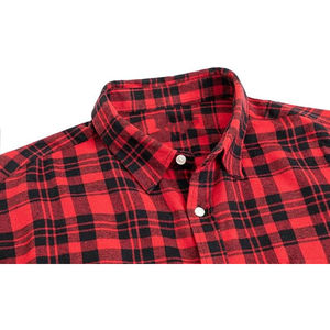 เสื้อเชิ้ตผ้าสักหลาดลายสก๊อตสีแดงดำสำหรับผู้ชาย แขนยาว ผ้าฝ้าย 100% สไตล์ลำลองสำหรับทำงาน ฤดูใบไม้ร่วง - Product Image 2