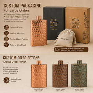 Gourde de Luxe en Cuivre 6oz, Flacon de Poche Personnalisé avec Logo Gravé, Cadeau Whisky pour Hommes, Gourde de Voyage Personnalisée – Vente en Gros - Product Image 4