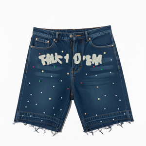 Shorts Bermuda Marron pour Homme Brodés Talk To Em Pailletés Style Urbain Taille Mi-Haute en Toile de Coton à Ourlet Effiloché - Product Image 3