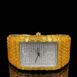 Montre de luxe en or blanc 20 mm, style hip-hop, avec diamants incolores de laboratoire de haute qualité, mouvement automatique ou mécanique, style affaires, sertie DEF - Product Image 1