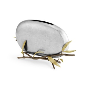 Jarrón de lujo Saleem International 2026 con diseño de granada, color plateado, de metal, con hoja de ginkgo marrón dorado - Product Image 2