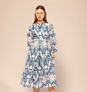 Vestido Elegante de Alta Calidad para Mujer, Estampado Abstracto Blanco y Azul, Vestido de Fiesta Formal, Vestido de Noche para Ocasiones Especiales - Product Image 1