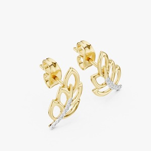 Pendientes de Oro Amarillo de 9K con Diamantes Cultivados en Laboratorio de 0.07CT, Corte Redondo, Diseño de Hoja, Joyería Fina Inspirada en la Naturaleza, Venta al Por Mayor, OEM Personalizado - Product Image 5