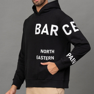 Sweat-shirt à capuche noir pour homme, coupe classique, style décontracté d'automne avec impression de lettres blanches et logo au dos - Product Image 5