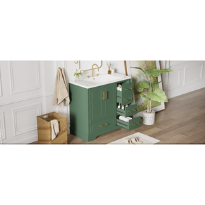 Mobile Bagno Tradizionale da 36 Pollici con Lavabo in Resina, Set Combinato con Armadietto a Due Ante e Quattro Cassetti per Bagni Classici - Product Image 6