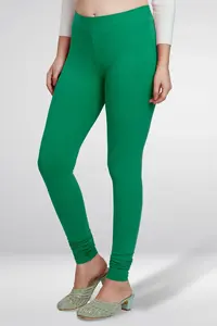 Leggings en coton vert pleine longueur pour femmes, coupe ajustée, extensibles, confortables, pour le yoga, la gym, le quotidien et les activités sportives - Product Image 3