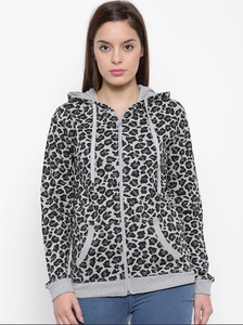 Sweat-shirt décontracté à capuche pour femme, imprimé léopard, manches longues, tricoté, avec poches, style automne, en mélange de coton - Product Image 4