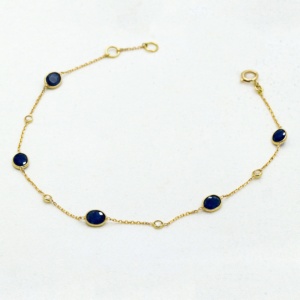 Wholesale Natural Blue Sapphire & Diamond Bracelet | 18K <b>Solid</b> Yellow <b>Gold</b> Handmade Fine Jewelry for Women-Anniversary Gift - Product Image 1