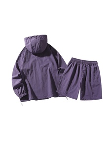 Ensemble veste à capuche et short pour homme, couleur unie, vêtements en polyester tricoté, séchage rapide, tenue décontractée d'été - Product Image 3