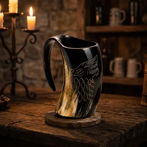 Jarra Vikinga de Cuerno Natural Indio Hecha a Mano, Taza de Cuerno para Beber, Jarra Medieval, Estilo Nórdico, Reutilizable para Cerveza, Cerveza Alemana, Miel - Product Image 6
