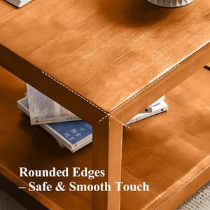 Square Coffee <b>Table</b> Solid Wood Couch <b>Side</b> <b>Table</b> with <b>Storage</b> Space, 2-Tier Wooden <b>Table</b> for Living Room, Rubber Wood <b>Side</b> <b>Table</b> - Product Image 4