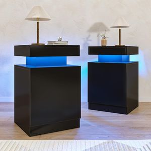 Set di 2 Comodini Moderni a LED da 15 Pollici con Superficie Lucida, Eleganti Tavolini da Notte - Product Image 1