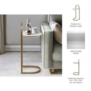 Mesa auxiliar para sofá en forma de C con superficie redonda elevada y base deslizante que ahorra espacio, ideal para salas de estar y bares. - Product Image 6