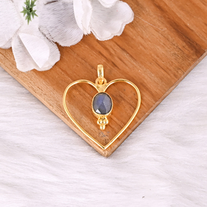 Pendentif en laiton avec pierre précieuse naturelle en labradorite en forme de cœur, cadeau classique pour femme - Product Image 4