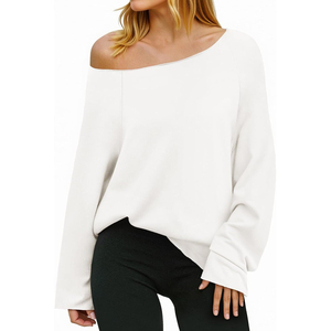 Women's <b>Off</b> <b>Shoulder</b> Long Sleeve Oversized <b>Sweatshirt</b> Solid Color Casual Pullover Autumn Wear Drop <b>Shoulder</b> Knitted Style - Product Image 1