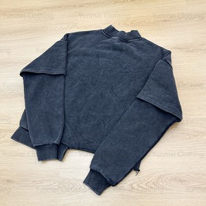 เสื้อสเวตเชิ้ตแขนยาวสีน้ำเงินเข้มสำหรับผู้ชาย ทรงครอป คอโอ ทรงปกติ สวมใส่สบาย ผ้าฝ้ายแท้ 100% เป็นมิตรต่อสิ่งแวดล้อม ไม่มีลาย - Product Image 2
