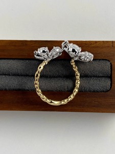 Luxury Pear Cut Lab Diamond Flower <b>Ring</b> <b>Adjustable</b> Double Floral Open <b>Ring</b> Statement Jewelry Wedding Gift for Women - Product Image 3