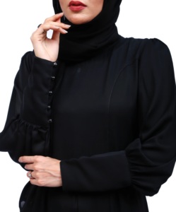 Daily Wear Womens Modest Saudi Nida Full Covered Maxi Flowy Fall Prayer Wear Hijab Niqab High Neck Flared Hem <b>Elastic</b> Sleeves - Product Image 4