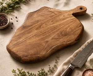 Planche à découper rectangulaire en bois d'acacia avec poignée en bois, écologique, emballage individuel - Product Image 2