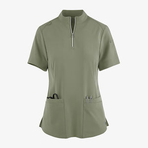 Blusa de Enfermería para Mujer, con Media Cremallera, Manga Corta, Tejido de Poliéster, Moda Verano, Blusa Sanitaria de Alta Calidad - Product Image 1