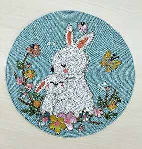 Cute <b>Beaded</b> Bunny <b>Placemat</b> Round Handmade Seed Bead Reusable 500mm Diameter Canvas Floral Christmas Dining Table Decor - Product Image 4