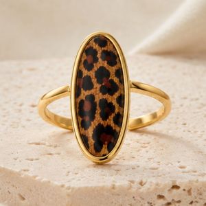 Leopard <b>Ring</b> 18K Gold Plated Stainless Steel <b>Adjustable</b> with Animal Print for Women Daily Wear - Product Image 2