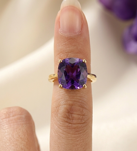 925 <b>Silver</b> Vintage Rhodium Plated Oval Natural Stone Purple Gemstone <b>Ring</b> Prong Set <b>Solitaire</b> Fine Jewelry Women's Third Party - Product Image 4