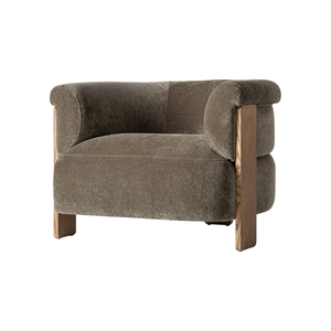 Fauteuil lounge d'intérieur contemporain en teck massif, entièrement rembourré, design baril incurvé, mobilier haut de gamme pour hôtel, villa, hall d'entrée - Product Image 1