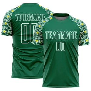 Ensemble de maillots de football personnalisés sublimés verts pour hommes, manches courtes, motif géométrique, évacuation de l'humidité, coupe athlétique, nom de l'équipe imprimé - Product Image 3