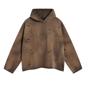 Sweat à capuche délavé et vieilli pour homme, coupe oversize en coton tricoté, style décontracté avec poche avant et logo, collection automne - Product Image 4