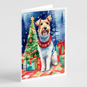 Whimsical A7 Tamaño 5x7 Tarjetas de nota en blanco Paquete de 8 Wire Fox Terrier Tarjetas de felicitación de Navidad con sobres - Product Image 1