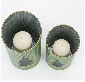 Portavelas Cilíndricos de Metal Verde con Recorte de Árbol, Decoración Navideña para el Hogar, Faroles de Metal Duraderos - Product Image 4