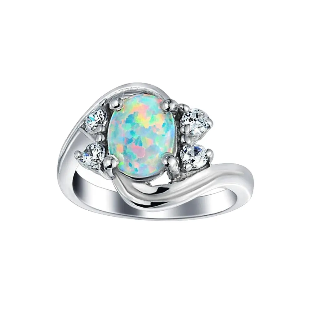 Vintage 925 ayar gümüş Prong ayarı sentetik Opal küme nişan yüzüğü takı