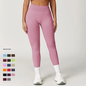 Custom Manufacturer High Waist Yoga <b>Leggings</b> With <b>Pockets</b> Full Length Solid Color Spandex Nylon Seamless Four-Way Stretch Pants - Product Image 4