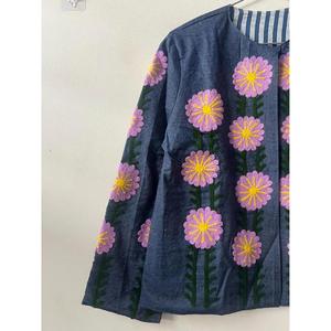 Handmade Denim Suzani Short Boho Embroidered Reversible Eco-Friendly Autumn Cotton Festival <b>Duster</b> Jacket Gift Her - Product Image 3