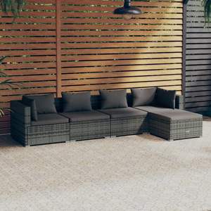 Set salotto da 5 pezzi in Poly Rattan grigio con cuscini mobili da esterno - Product Image 1