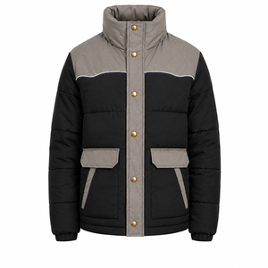 Chaqueta gruesa acolchada de poliéster para hombre, estilo urbano con bloques de color, ribete reflectante y cierre de cremallera, para invierno, venta al por mayor - Product Image 1