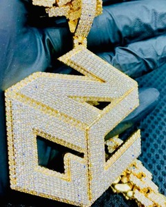 Initial Letter Hip Hop <b>Pendant</b> Custom 925 Sterling Silver <b>Solid</b> <b>Gold</b> Plated Moissanite Iced Out Letter Name <b>Pendant</b> For Men's - Product Image 2