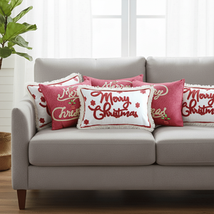 SOGA Ensemble de 6 housses de coussin décoratives de Noël en rose et blanc, 3x 40x60cm, avec inscription « Joyeux Noël » en lettres épaisses - Product Image 4