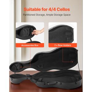 Custodia per Violoncello 4/4 in Fibra di Carbonio Leggera, Borsa da Viaggio Portatile con Doppia Tracolla e Fodera in Peluche, Realizzata in Pelle - Product Image 3