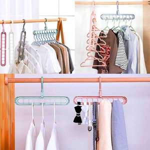 Wholesale Multi-function Hanger Wardrobe Storage Rack Clothes Hanger for Household Colorful <b>Plastic</b> Space Saving Folding 9 in 1 - Product Image 4