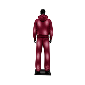 Ensemble de survêtement décontracté pour homme, couleur bordeaux délavé, avec sweat à capuche zippé et pantalon de jogging, vente en gros, style streetwear et sportswear - Product Image 2