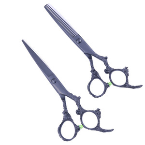 Ciseaux de coiffure professionnels noirs avec poignée ergonomique pour salon – Outils de modelage pour coiffeur et barbier - Product Image 1
