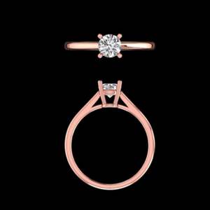 Elegante anillo de compromiso solitario con diamante redondo de talla brillante en oro rosa de 18 quilates con engaste de cuatro puntas tipo catedral, regalo nupcial clásico. - Product Image 2