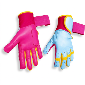 Pink and Blue Leather Batting Gloves with Padded Design <b>Hook</b> And Loop Closure Unisex Adult Training Use - Product Image 6