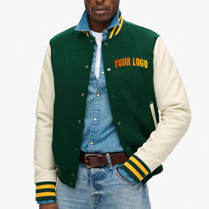 Nouvelle Arrivée 2026 – Blouson Teddy Vert Homme avec Manches Crème, Logo Brodé, Col Rabattu, Coupe Droite, Tenue Décontractée Automne - Product Image 4