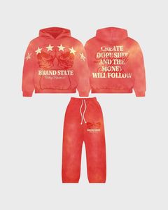 Red Orange <b>Tie</b> <b>Dye</b> Brand State Tracksuit <b>Set</b> | Oversized Skull Star Zip Hoodie & Jogger | Create Dope Shit Streetwear Matching - Product Image 1