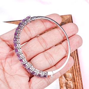 Wholesale 925 Sterling Silver Natural Oval Amethyst Prong Set Hinged Bangle Bracelet Memoria Jewels - Product Image 3
