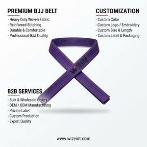 Ceinture de BJJ WIZE INTERNATIONAL violette pour adulte unisexe, 100% coton, durable, logo brodé sur le devant, coupe classique - Product Image 6