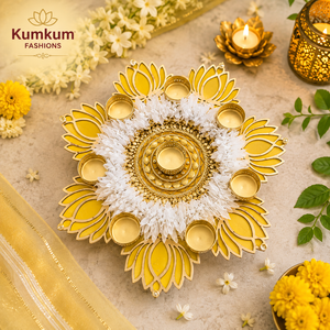 Diwali <b>Christmas</b> Decor <b>Tea</b> <b>Light</b> Candle Holder Lotus Rangoli Set Wood Metal Handmade Eco-Friendly Carved 8" Home Office Wedding - Product Image 1